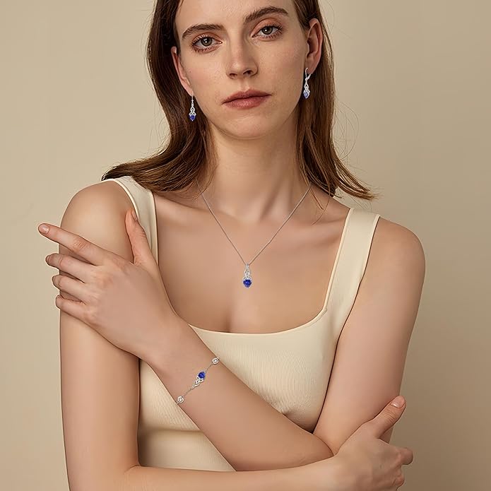 Infinity Celtic Knot Jewelry Set for Women 925 Sterling Silver Irish Necklace Tanzanite Dangle Drop Leverback Earrings and Bracelet December Birthstone Jewelry Gifts for Her