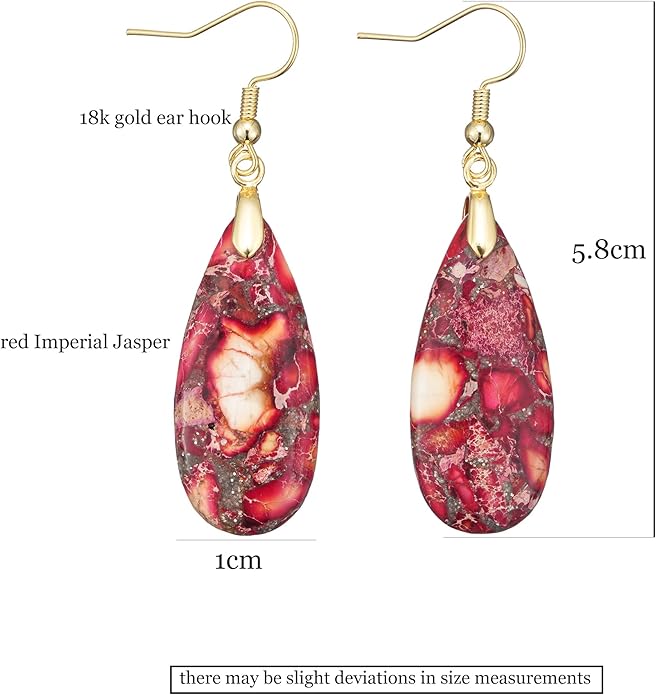 Boho Women Natural Stone Earrings Unique Healing Imperial Jasper Gemstone Energy Hypoallergenic Lightweight Dangle Drop Earrings Multiple Styles Earrings Jewelry for Birthday Party Gift