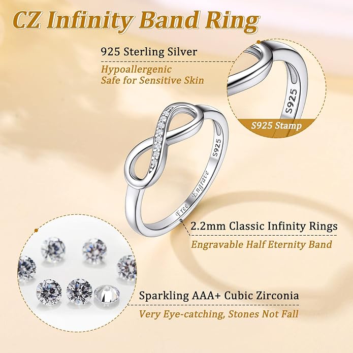 Suplight 925 Sterling Silver Ring Simple Infinity Knot Wedding Band Rings Love Knot Promise Ring for Women Size 4-12(with Gift Box)