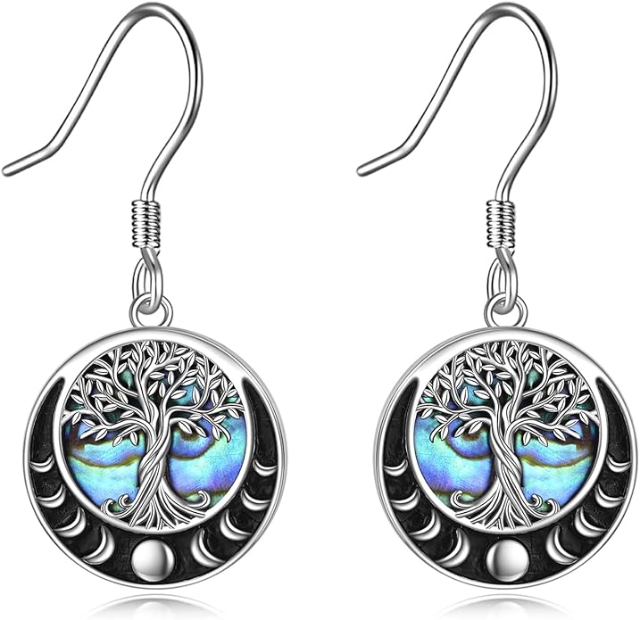 Tree of Life Earrings Sterling Silver Celtic Tree of Life Abalone Shell Dangle Drop Earrings for Women Jewelry