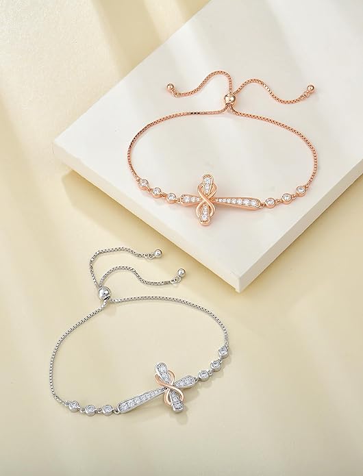 YL Cross Bracelet 925 Sterling Silver Infinity Sideways Link Bracelet Birthstone Jewelry for Women