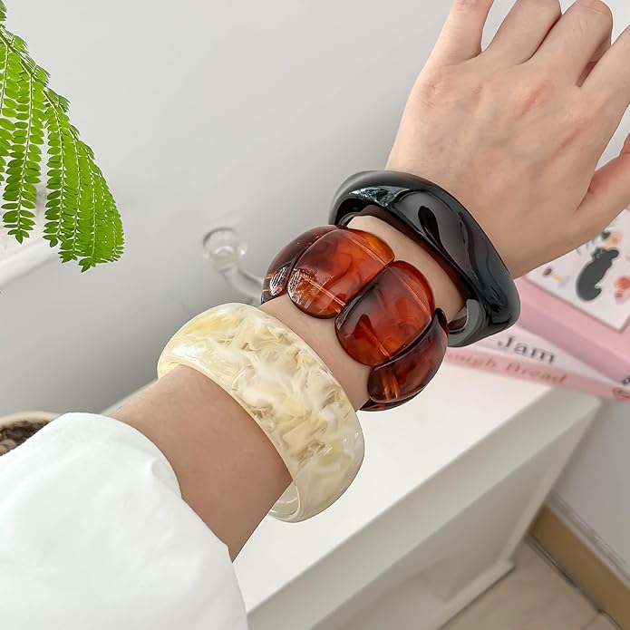 3 PCS Acrylic Resin Bracelet for Women Irregular Geometric Cuff Wide Wristband Bangles Trendy Chunky Resin Stackable Stretch Bracelet Jewelry Set