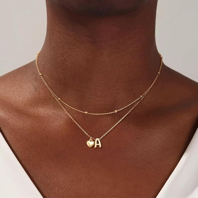 adoyi Valentines Day Gifts for Women Hers Dainty 14K Gold Plated Heart Initial Necklaces Layered Letter A-Z Pendant Necklace Stack Trendy Jewelry Birthday Valentines Day Gifts for Women Jewelry