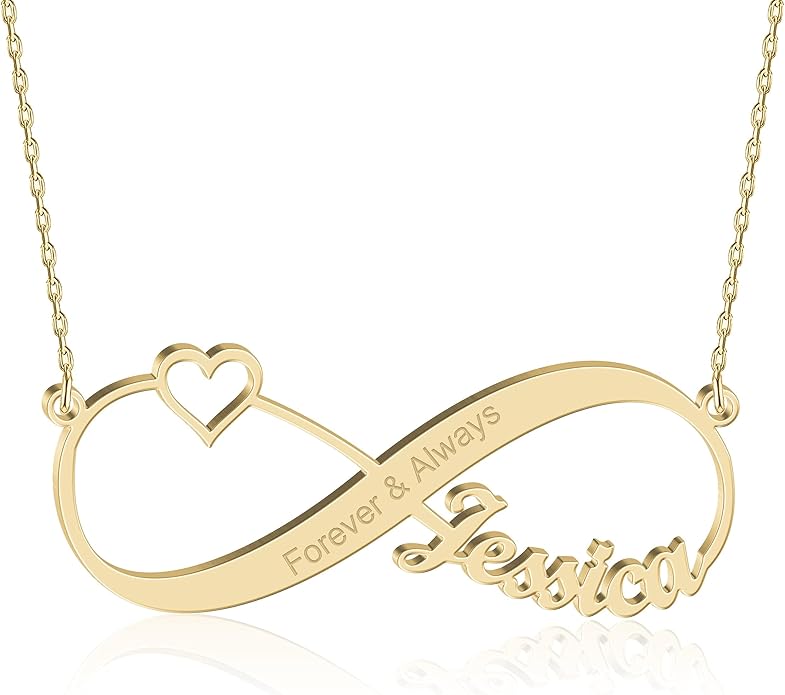 Personalized Gold Infinity Name Necklace with Heart Beautiful Arrow Anchor Compass Mountain Constellation Forever Love Pendant Jewelry Best Birthday Gift Ideas for Women Girls Mother Daughter Friendship