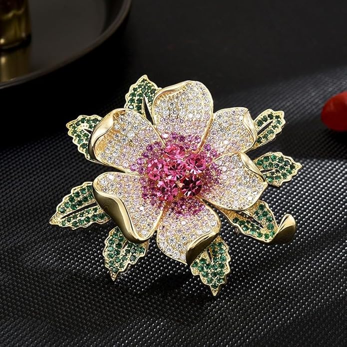 Rhinestone Flower Brooch Austrian Crystal Flower Pin 18k Gold Plated Floral Brooch Lapel Pin Jewelry Mother's Day Birthday Gifts for Mom Wife