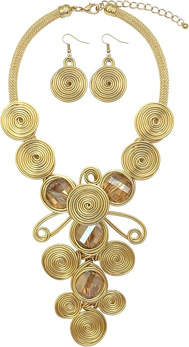 Statement African Necklace For Women African Jewelry Costume Earring Sets Tribal Fashion Colorful Big Rhinestone Crystal Pendent Collar Choker Bold Chunky Bib Handmade