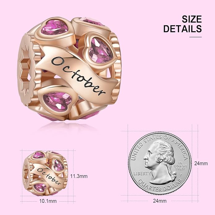 NINGAN Birthstone Charms 925 Sterling Silver Love Heart Openwork Bead for Charm Bracelets and Necklaces with 5A Cubic Zirconia, Birthday Mothers Day Jewelry Gifts Women
