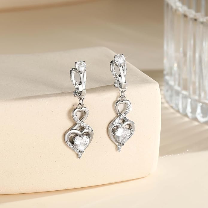 Clip On Earrings Sliver Dangle Earrings for Women Trendy Hanging Drop Earing Hypoallergenic Clip On Earring Birthday Gifts for Women Jewelry