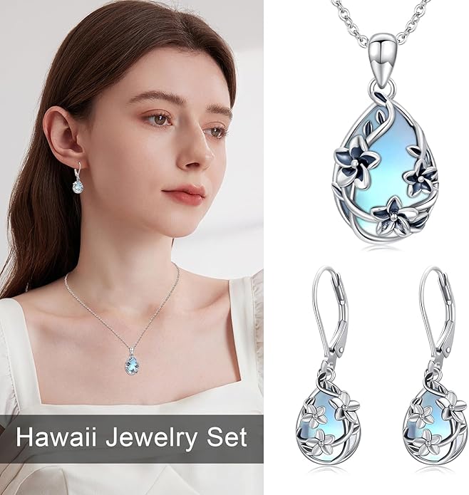JUSTKIDSTOY Moonstone Necklace 925 Sterling Silver Teardrop Pendant Necklace Jewelry Gifts for Women Girls
