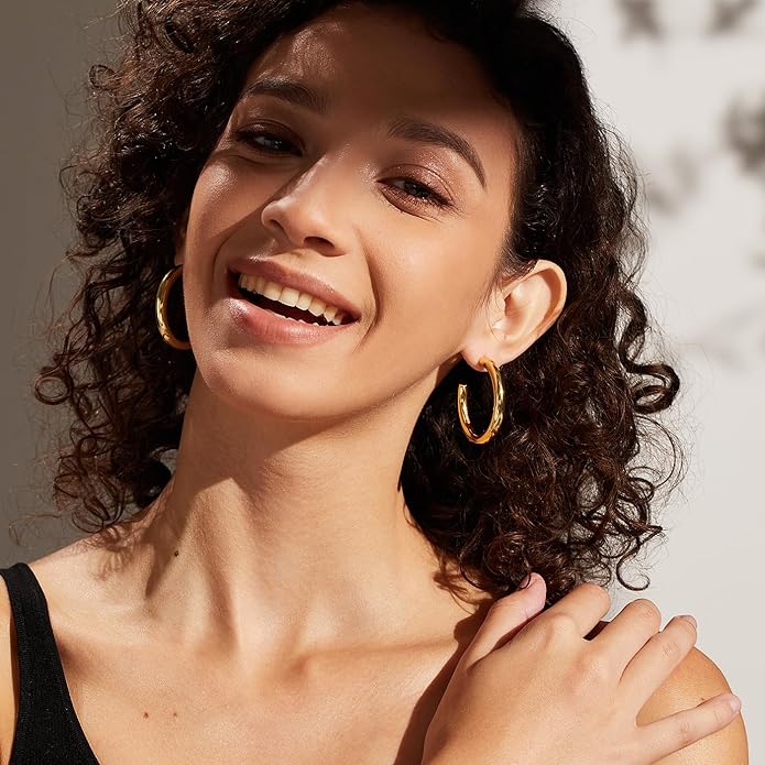 Gold Earrings for Women Girls,14K Gold Plated Hoop Earrings with 925 Sterling Silver Post Cubic Zirconia Stud Earring Huggie Hoops Earrings