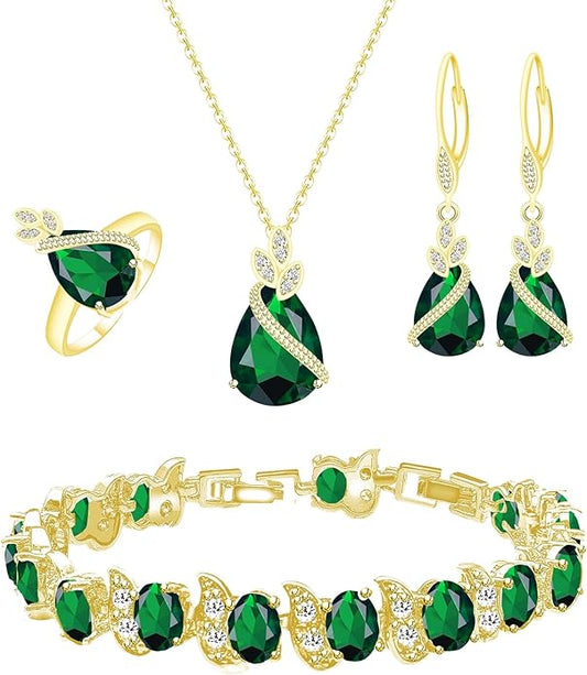 GZWHD Jewelry Set for Women CZ Earrings Necklace Ring Bracelet Set Prom Party Wedding Jewelry Gift for Mother Friend Wife