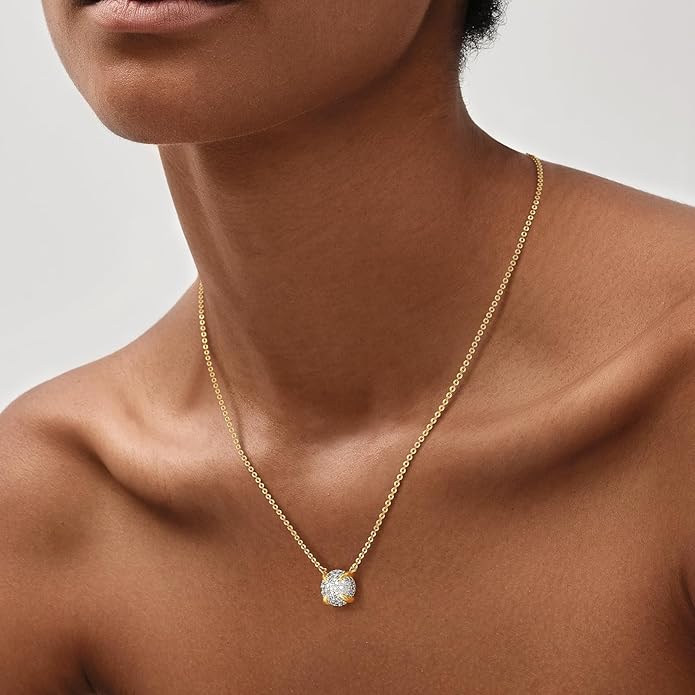 MEVECCO Dainty Gold Necklace For Women 18k Gold Plated Full CZ Pendant Necklace Handmade Necklace Jewelry Everyday Wear