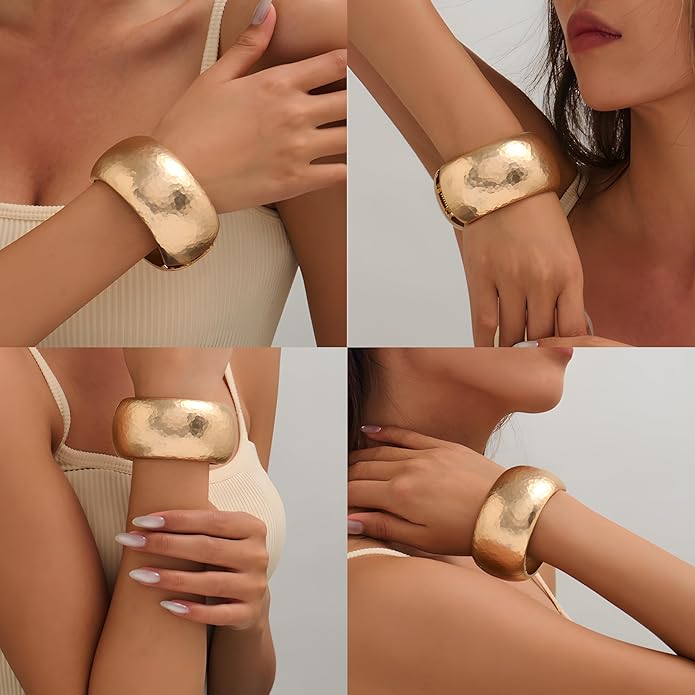 Statement Golden Matte Bracelet for women Minimalist Chunky Brushed Bangle Bracelet Vintage Thick Wide Cuff bracelet Gold Plated Open Cuff Geometric Bracelet