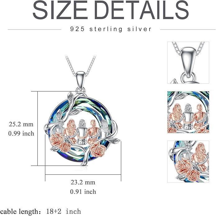 TOUPOP Sisters Gifts from Sister Necklace Sterling Silver Rose Flower with Crystal Jewelry Valentines Day Birthday Gifts for Women Best Friend Friendship