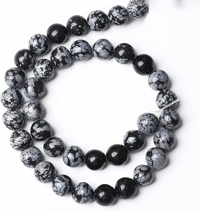 Natural Snowflake Obsidian Beads Round Loose Stone Energy Healing Gemstone Beads for Jewelry Making DIY Bracelet Necklace for Jewelry Making 10mm 38pcs