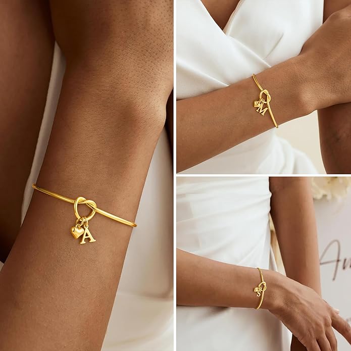 M MOOHAM Valentines Gifts for Her Teen Girls - Knot Initial Bracelets for Women Bridesmaids Proposal Gift Bridesmaid Gift Heart Initial Bracelet Friendship Bracelets Valentines Gifts for Women Sister
