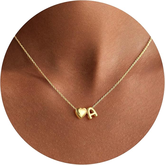 M MOOHAM Valentines Gifts for Kids Her - Heart Initial Necklaces for Women Girls 14K Gold Plated Tiny Heart Necklace Jewelry for Kids Personalized Birthday Gifts for Teen Girls Trendy