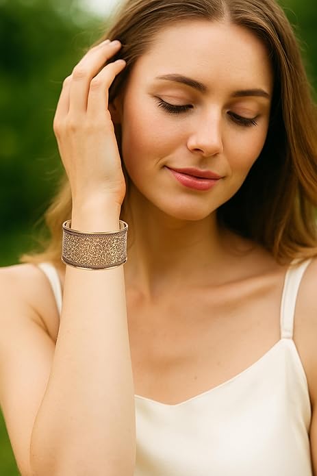 Touchstone Indian Bollywood Handcrafted Slip In Easy To Wear Stylish Wrist Enhancer Designer Broad Jewelry Cuff Bracelet For Women and Men.
