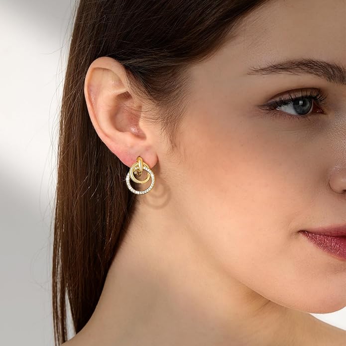 14K Gold Plated Chunky Clip On Earrings for Women 14k Gold Knot Link Clip Earrings Silver Rhinestone Hoop Clip On Earrings Jewelry for Women