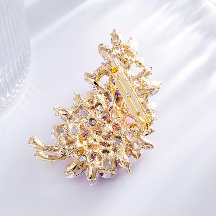 LAXPICOL Vintage Green Austrian Crystal Flower Leaf Bouquet Clusters Large Big Brooch Pin for Women Gold Tone