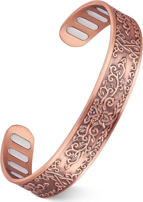 Feraco Copper Bracelet for Men, 5X Ultra Strength Magnetic Cuff Bangle with 5000 Gauss Neodymium Magnets, 99.99% Pure Copper Jewelry Gift, Adjustable
