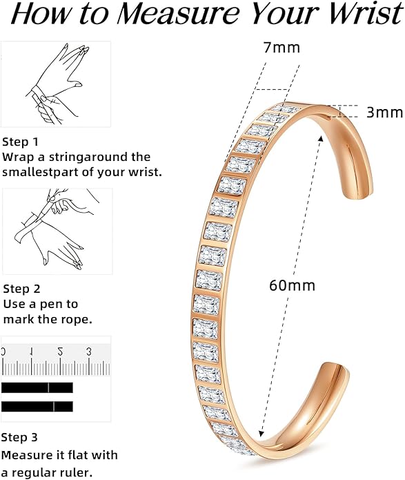 Rose Gold Plated Bracelets for Women, 5A Sparkling Square Cubic Zirconia Waterproof Never Tarnish Bangle Bracelet Jewelry, Equipped with Gift Box, Valentines Mother's Day Birthday Christmas Gifts for Women