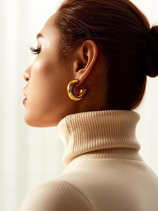 10 Pairs Chunky Gold Earrings for Women, Hypoallergenic Statement Hoops Earring for Multipack, Trendy Gold Chunky Hoop Earrings Jewelry for Gift