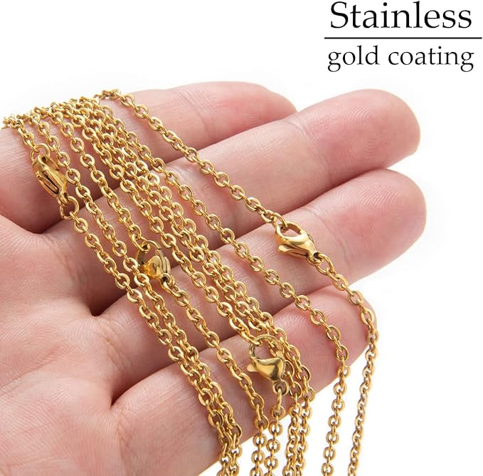 TOSCALINA 20 Pack Necklace Chains Gold Plated Stainless Steel Cable Chain Necklace Bulk for Jewelry Making, 24 Inches