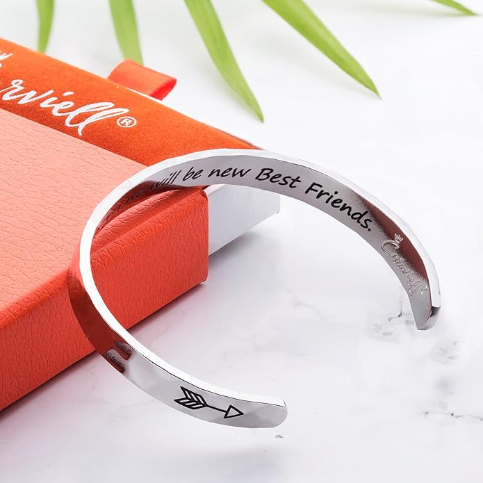 Carviell Engraved Cuff Bracelets for Women – Inspirational, Friendship, Love, Mom, Daughter, Sister, Christian, Graduation, Memorial & Wedding Gifts – 80+ Phrases – Stainless Steel, Gift-Ready