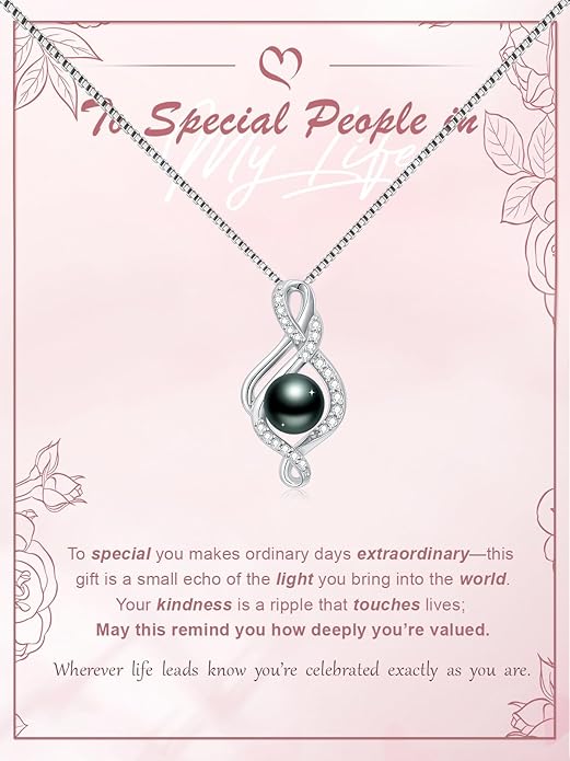 Tahitian Black Pearl 18K White Gold Plated Sterling Silver Heart/Infinity/Four Leaf Clover Pendant Necklace Jewelry Gifts for Women Wife Mom Girlfriend Wedding Birthday Anniversary Christmas