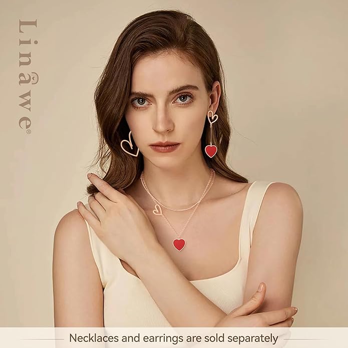 Linawe Layered Choker Heart Pendant Necklace for Women Trendy, Gold/Silver/Rose Gold Chain Stainless Steel Stacked Necklaces, Double Heart Necklace Y2K Preppy Jewelry