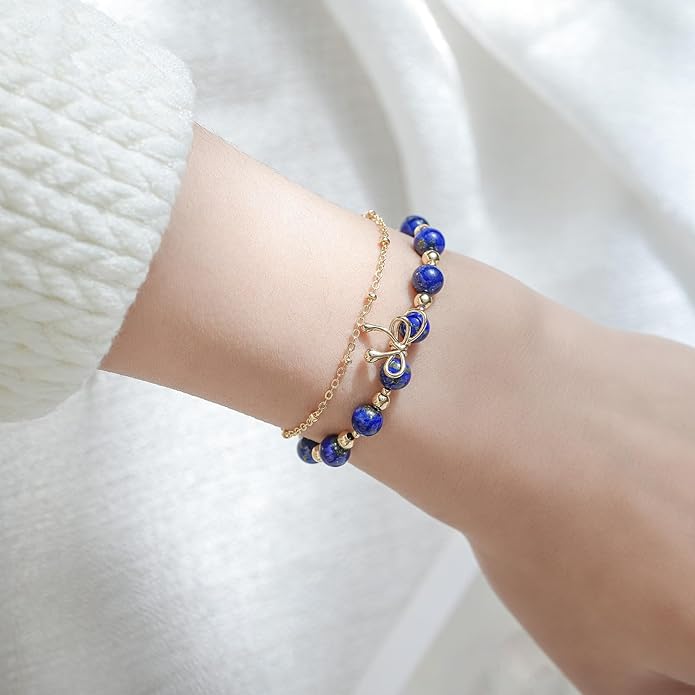 Luxury Handmade Natural Crystal Gemstone Bracelet 14K Gold-Plated Chain,Elegant Unique Jewelry for Women Gift Ready for Her Girlfriend Mother