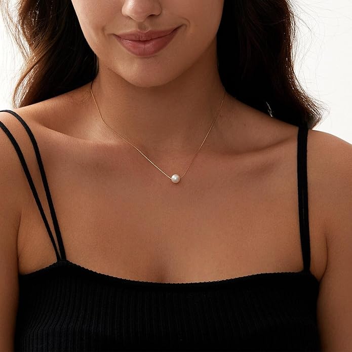 Pearl Necklaces for Women Trendy, 14k Gold Plated Dainty Necklace Simple Pearl Drop Single Charm Pendant Necklace Birthday Wedding Gifts Gold Jewelry for Women