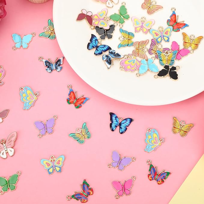MARFOREVER 40Pcs/20 Pairs Butterfly Charms, Mixed Butterflies Charms for Jewelry Making, Assorted Enamel Butterfly Charm Pendants for Necklace Earring Bracelet Crafting
