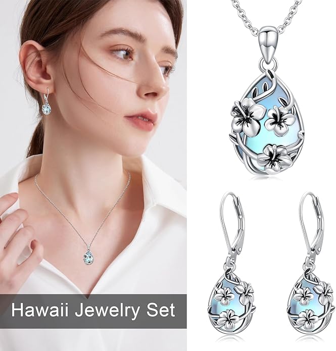 JUSTKIDSTOY Moonstone Necklace 925 Sterling Silver Teardrop Pendant Necklace Jewelry Gifts for Women Girls