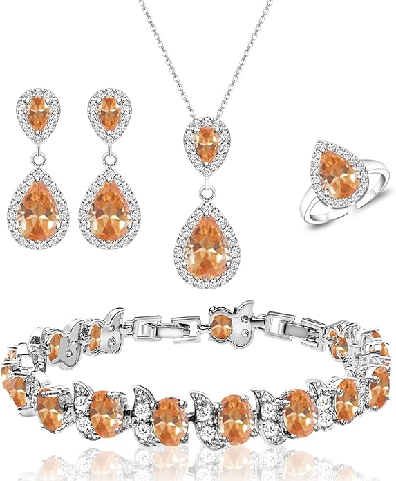 LMXXVJ Teardrop Jewelry Set for Women，Necklace Earrings Adjustable Ring Bracelet Set Fashion Formal Platinum/Gold/Rose Gold Jewelry Gift Girl/Mom/Wife/Grandmother/Best Friend/Aunt