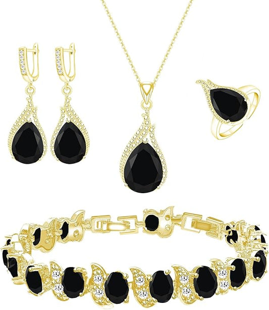 GZWHD Jewelry Set for Women CZ Earrings Necklace Ring Bracelet Set Prom Party Wedding Jewelry Gift for Mother Friend Wife