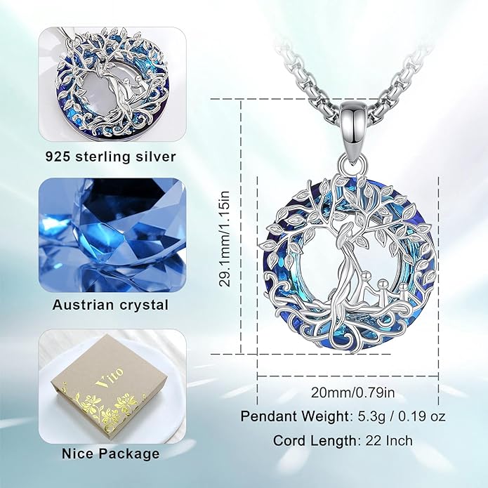 Vito 925 Sterling Silver Tree of Life Necklace for Women, Mother Tree Pendant for Mom Mother Necklace Mother's Day Jewelry Gift for Wife Grandma, 18/22 Inch Chain