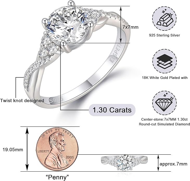 Elspeth 925 Sterling Silver Engagement Ring for Women Oval/Radiant/Pear/Princess/RoundCut Cubic Zirconia Promise Ring Size 4-10