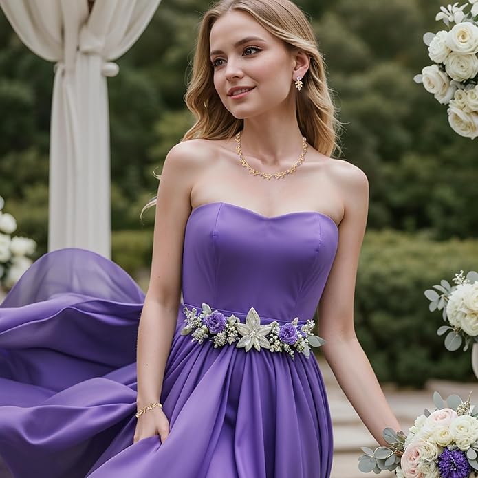 BriLove Wedding Jewelry Set for Women Bride, Gorgeous Stunning Crystal Flower Leaf Cluster Choker Necklace Link Bracelet Stud Earrings Bridal Bridesmaid