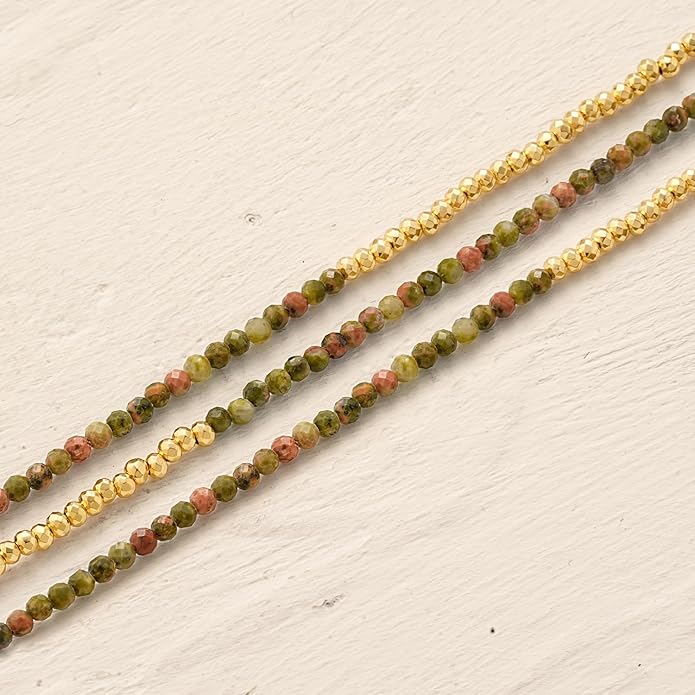 MYEARS Women Beaded Bracelet Gold Double Layer Gemstone 14K Simple Dainty Handmade Chain Everyday Boho Beach Jewelry
