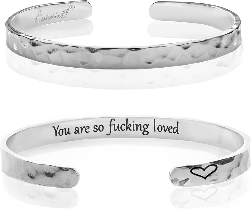 Carviell Engraved Cuff Bracelets for Women – Inspirational, Friendship, Love, Mom, Daughter, Sister, Christian, Graduation, Memorial & Wedding Gifts – 80+ Phrases – Stainless Steel, Gift-Ready