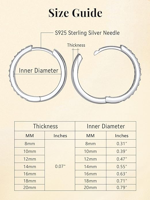 FaithHeart Sterling Silver Hoop Earrings for Women, Hypoallergenic Huggie Hoop Earrings Lightweight Small Cartilage Earrings Hoop Earring Dainty Everyday Earrings 6/8/10/12/14/15/16/18/20mm