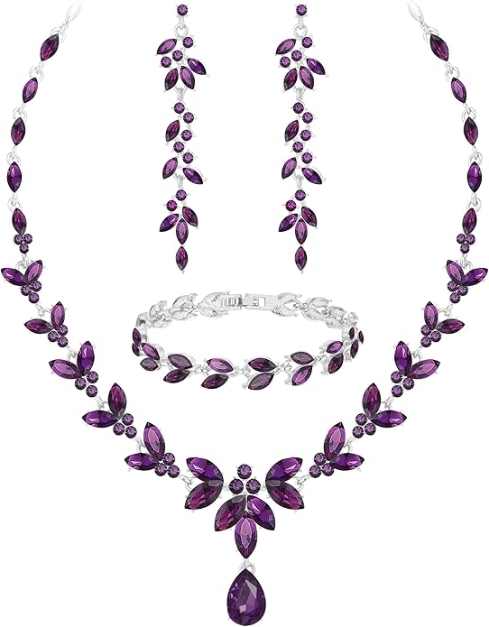 Wedding Jewelry Sets for Bride Bridesmaid Bridal Jewelry Set for Women Wedding Crystal Necklace Earrings Bracelet Set for Party Prom Jewelry