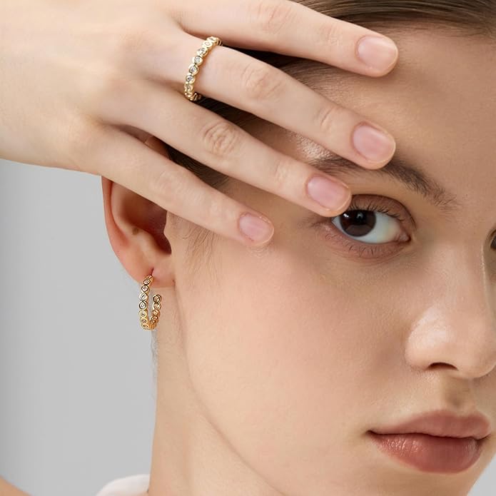 18K Gold Plated Huggie Hoop Earrings for Women, 925 Sterling Silver Post, Hypoallergenic Small Earrings