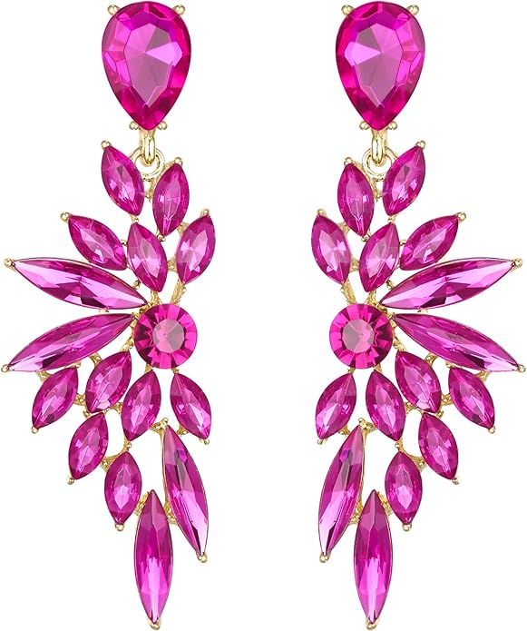 BriLove Women's Wedding Bridal Crystal Teardrop Multi Marquise Cluster Bling Dangle Earrings