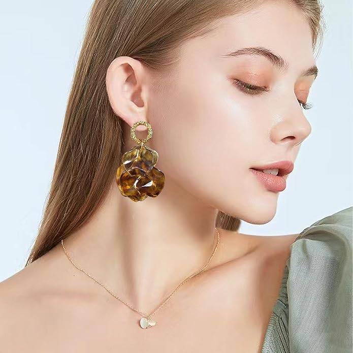 Anmpab Statement Matte Rose Flower Petal Stud Earrings for Women Dangly Floral Petal Earrings Jewelry Accessories Romantic Gifts for Her Women
