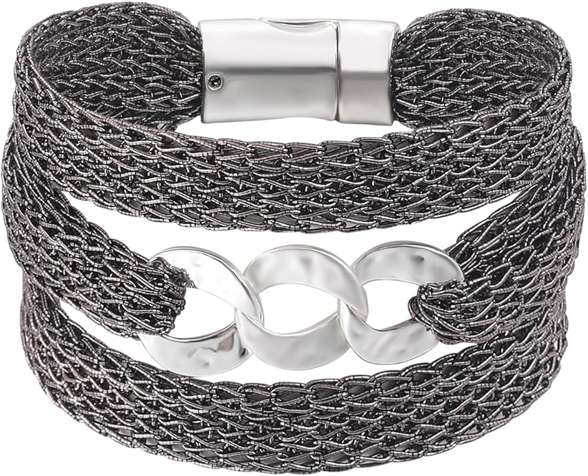 Gold Bracelet for Women Multi Chain Mesh Bracelet Wisted Orb Circle Disc Mesh Wrap bracelet for Women Statement Jewelry