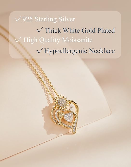 S925 Silver Moissanite Necklaces for Women, Anniversary Birthday Gifts for Wife Mom Her, Christmas Jewelry Gifts for Her, Moissanite Heart Pendant, Sunflower Heart Necklace