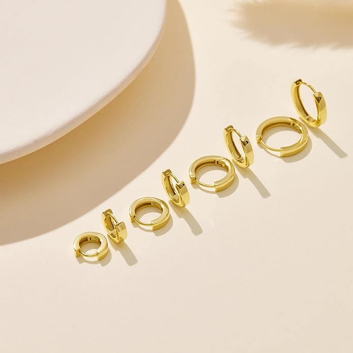 Small Gold Huggie Hoop Earrings Set for Women Men Hypoallergenic 14K Plated Stack Cartilage Earrings, Multiple Piercing Lightweight Mini Thin Cute Dainty Trendy Jewelry Set Christmas Gifts for Women